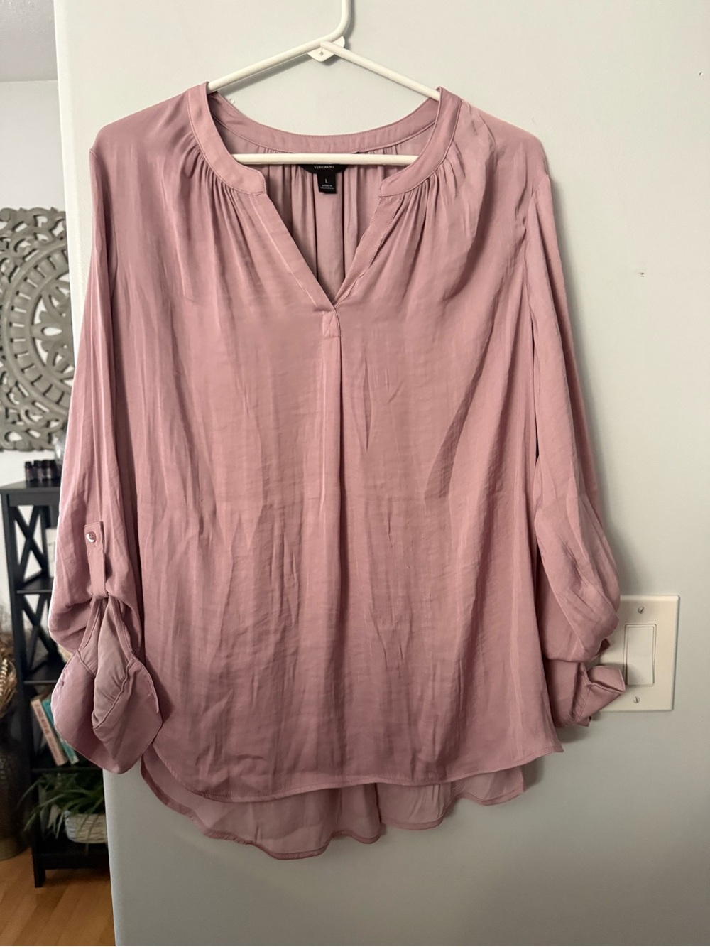 Simply Vera Vera Wang Dusty Pink V-Neck Roll-Sleeve Tunic